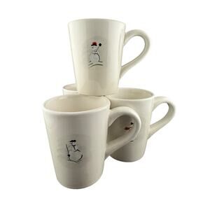 Vintage Williams Sonoma Festive Holiday Snowman Mugs Set of 4